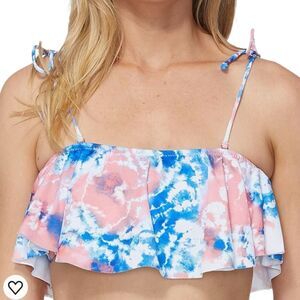 NWT Raisins Blue Pink Tie Dye Ruffle Flounce Bikini Swimsuit Top Juniors Small
